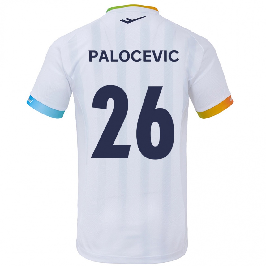 Gyermek Labdarúgás Aleksandar Palocevic #26 Fehér Kék Idegenbeli Jersey 2024/25 Mez Póló Ing