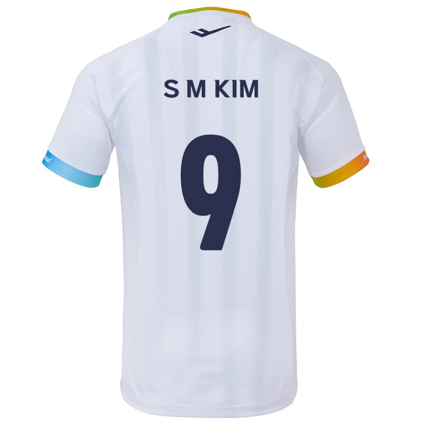 Gyermek Labdarúgás Min-Sung Kim #9 Fehér Kék Idegenbeli Jersey 2024/25 Mez Póló Ing