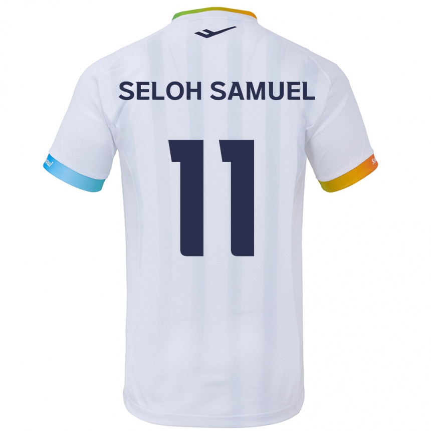 Gyermek Labdarúgás Gbato Seloh Samuel #11 Fehér Kék Idegenbeli Jersey 2024/25 Mez Póló Ing