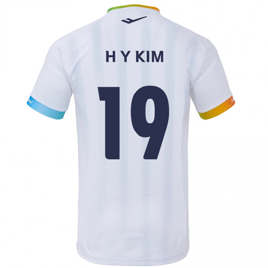 Gyermek Labdarúgás Yong-Hyuk Kim #19 Fehér Kék Idegenbeli Jersey 2024/25 Mez Póló Ing