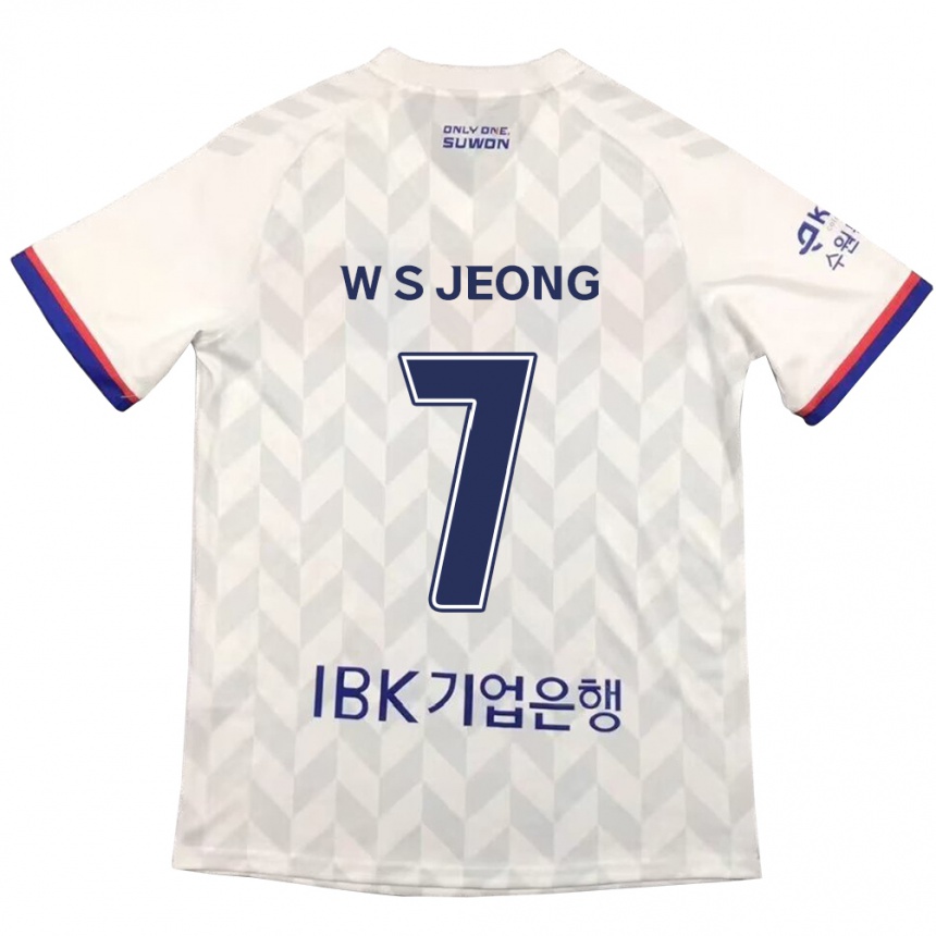 Gyermek Labdarúgás Seung-Won Jeong #7 Fehér Kék Idegenbeli Jersey 2024/25 Mez Póló Ing