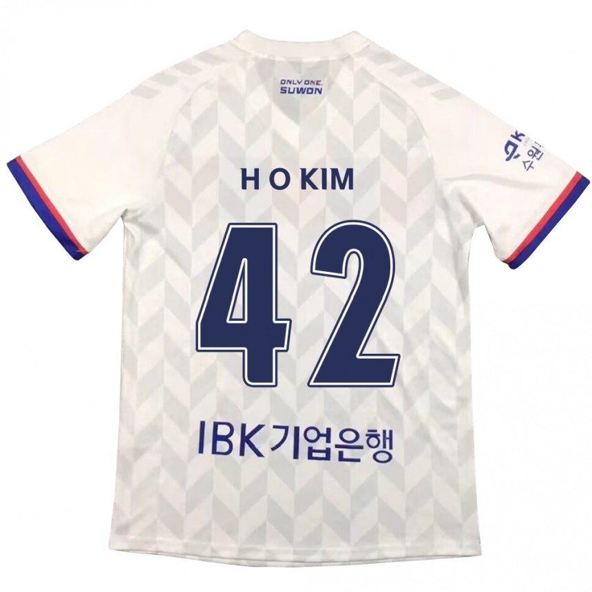 Gyermek Labdarúgás One-Hyung Kim #42 Fehér Kék Idegenbeli Jersey 2024/25 Mez Póló Ing