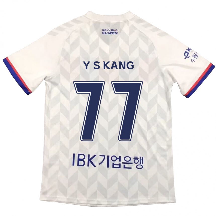 Gyermek Labdarúgás Sang-Yun Kang #77 Fehér Kék Idegenbeli Jersey 2024/25 Mez Póló Ing