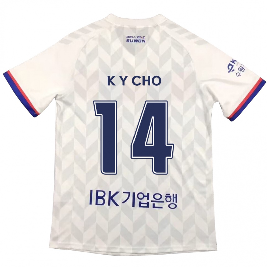 Gyermek Labdarúgás Yun-Kwon Cho #14 Fehér Kék Idegenbeli Jersey 2024/25 Mez Póló Ing