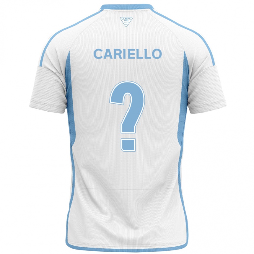 Gyermek Labdarúgás Yago Cariello #0 Fehér Kék Idegenbeli Jersey 2024/25 Mez Póló Ing