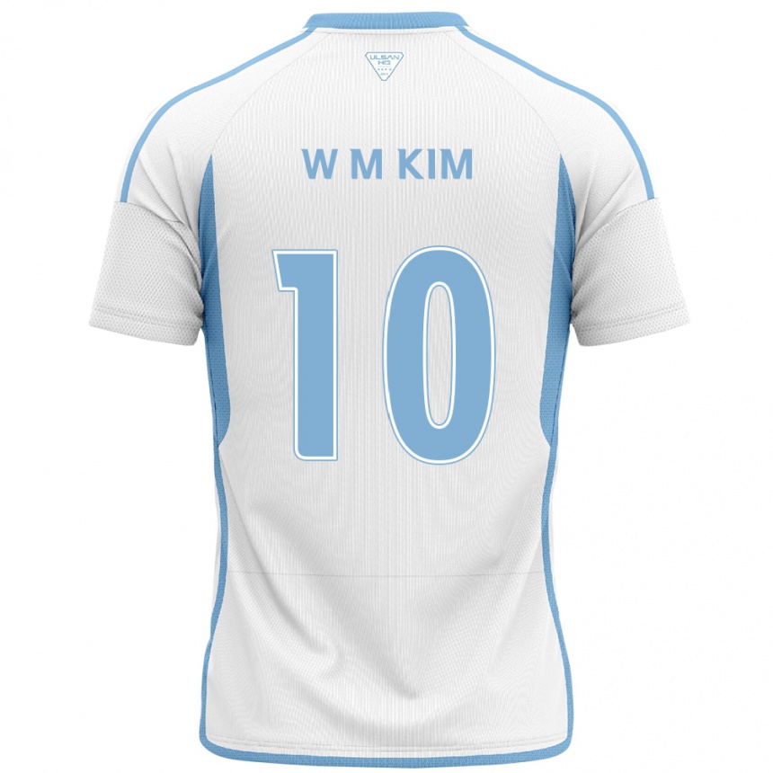 Gyermek Labdarúgás Min-Woo Kim #10 Fehér Kék Idegenbeli Jersey 2024/25 Mez Póló Ing