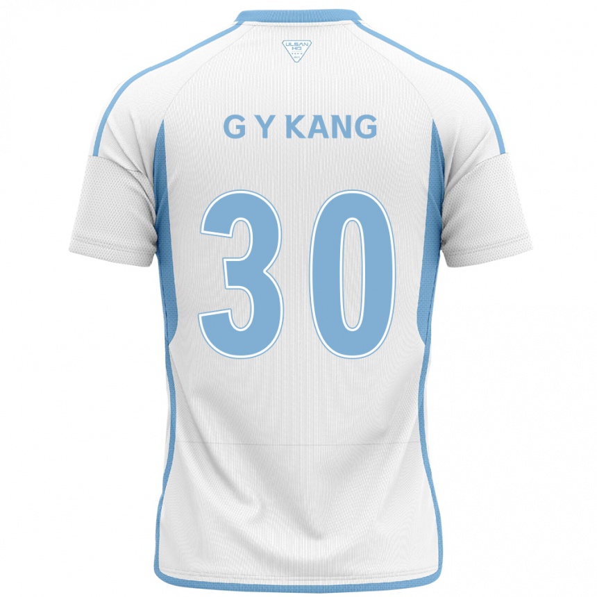 Gyermek Labdarúgás Yun-Gu Kang #30 Fehér Kék Idegenbeli Jersey 2024/25 Mez Póló Ing