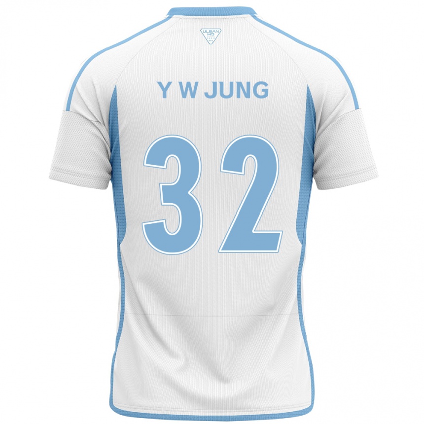 Gyermek Labdarúgás Woo-Young Jung #32 Fehér Kék Idegenbeli Jersey 2024/25 Mez Póló Ing