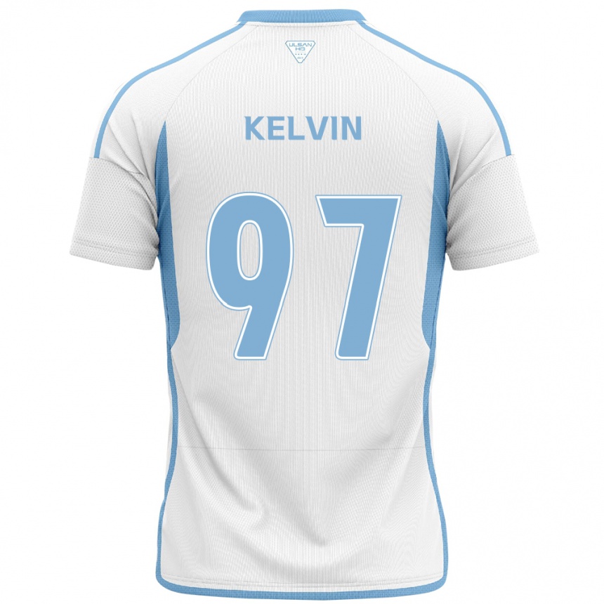 Gyermek Labdarúgás Kelvin #97 Fehér Kék Idegenbeli Jersey 2024/25 Mez Póló Ing