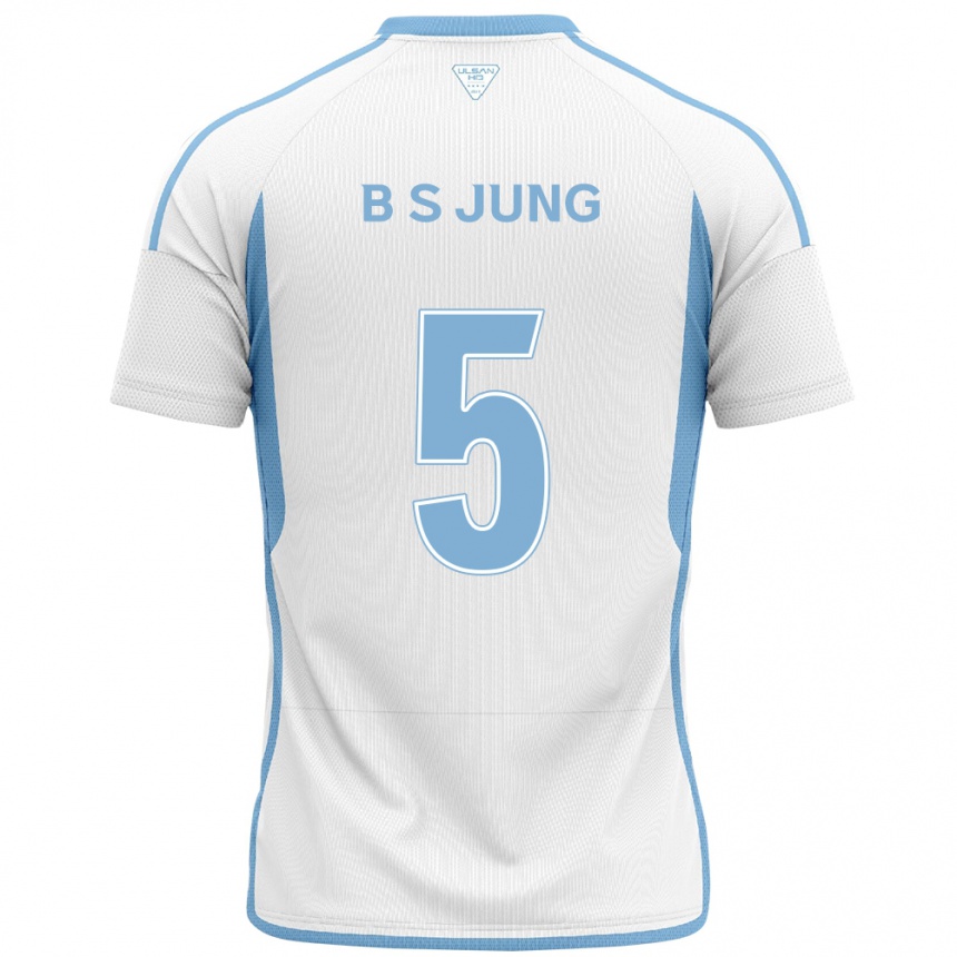 Gyermek Labdarúgás Seong-Bin Jung #5 Fehér Kék Idegenbeli Jersey 2024/25 Mez Póló Ing