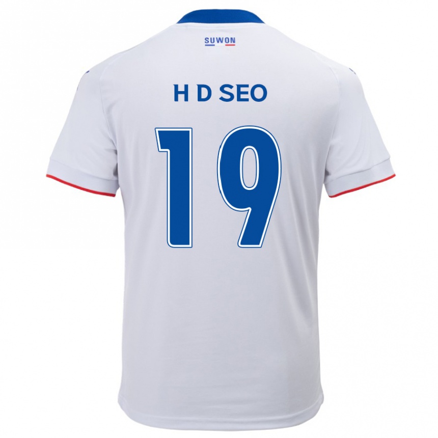 Gyermek Labdarúgás Dong-Han Seo #19 Fehér Kék Idegenbeli Jersey 2024/25 Mez Póló Ing