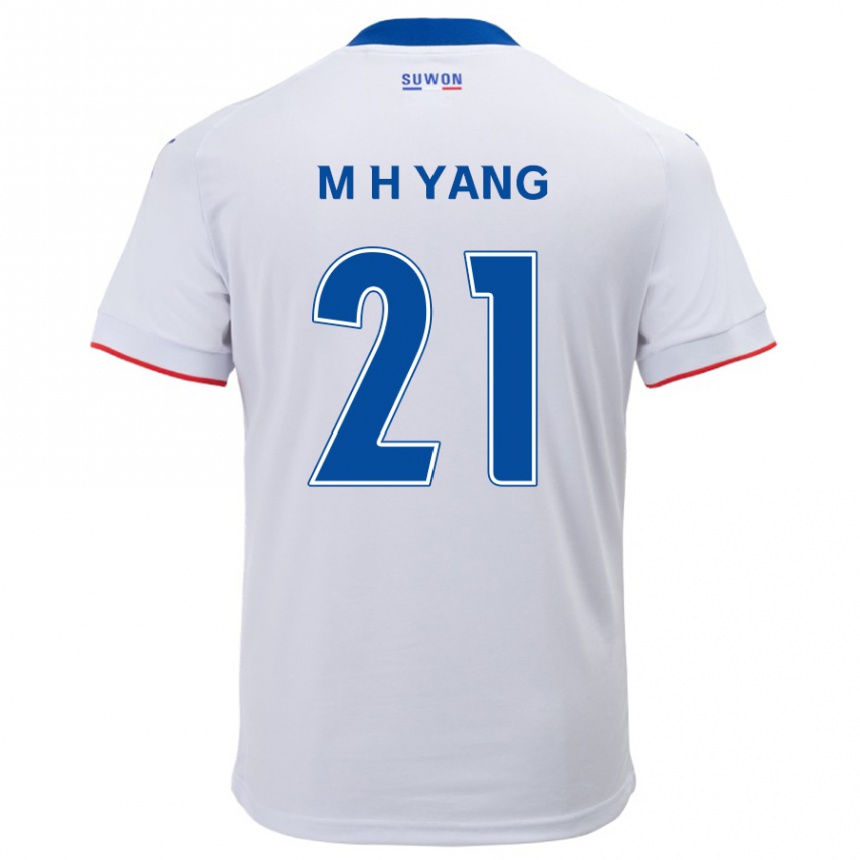 Gyermek Labdarúgás Hyung-Mo Yang #21 Fehér Kék Idegenbeli Jersey 2024/25 Mez Póló Ing