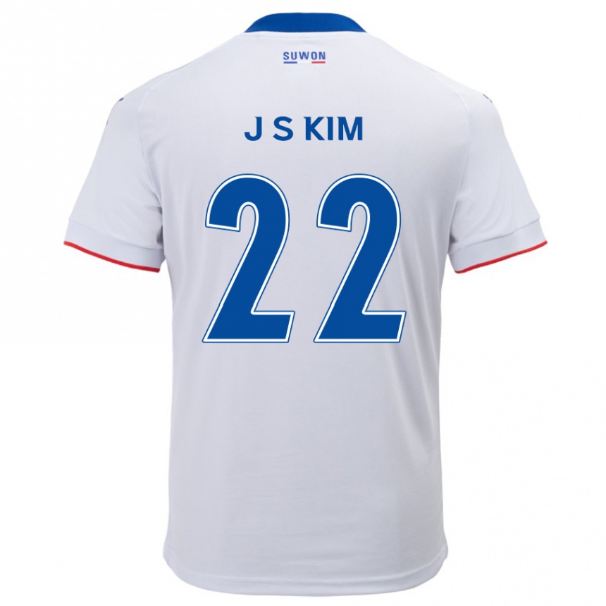 Gyermek Labdarúgás Sang-Jun Kim #22 Fehér Kék Idegenbeli Jersey 2024/25 Mez Póló Ing