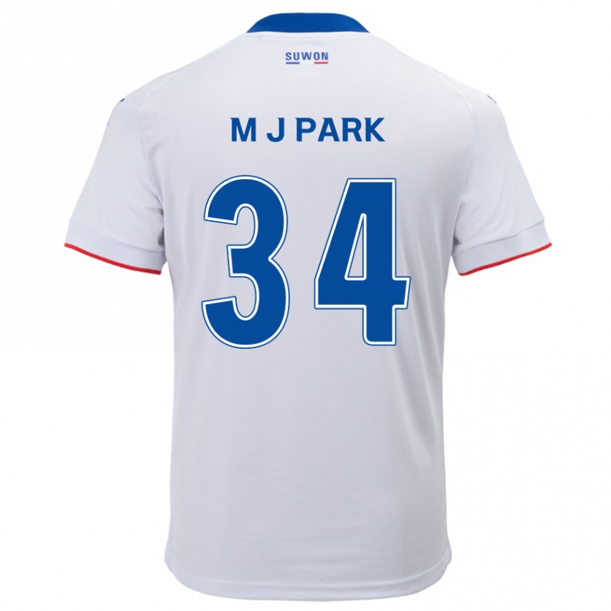 Gyermek Labdarúgás Ji-Min Park #34 Fehér Kék Idegenbeli Jersey 2024/25 Mez Póló Ing