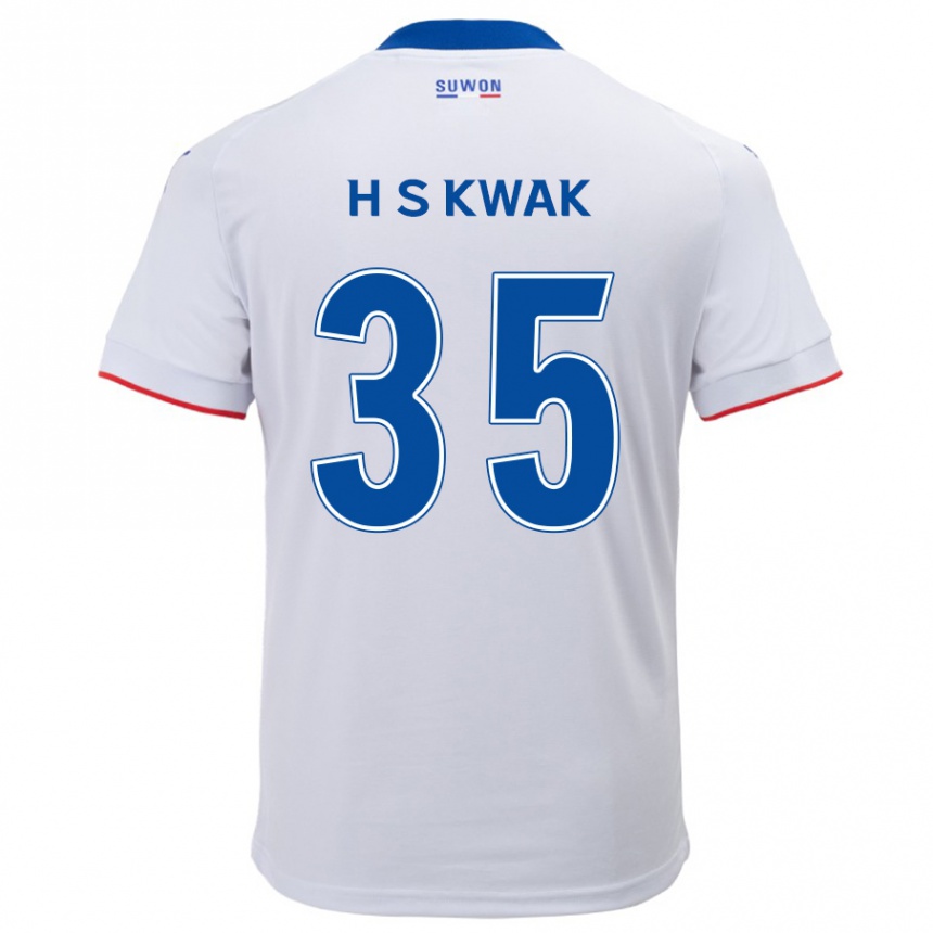 Gyermek Labdarúgás Sung-Hoon Kwak #35 Fehér Kék Idegenbeli Jersey 2024/25 Mez Póló Ing