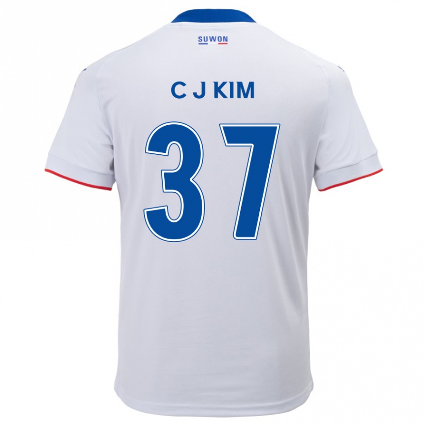 Gyermek Labdarúgás Joo-Chan Kim #37 Fehér Kék Idegenbeli Jersey 2024/25 Mez Póló Ing