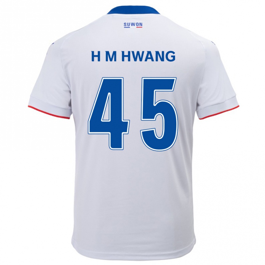 Gyermek Labdarúgás Myung-Hyun Hwang #45 Fehér Kék Idegenbeli Jersey 2024/25 Mez Póló Ing