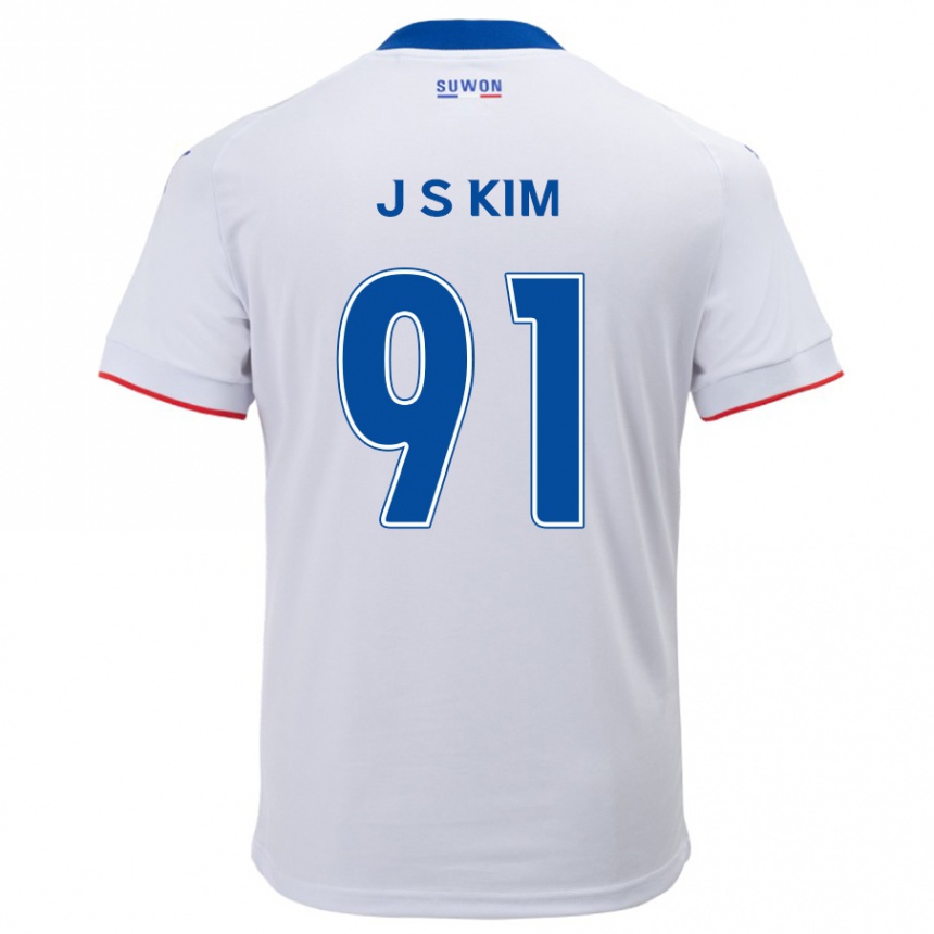 Gyermek Labdarúgás Seong-Ju Kim #91 Fehér Kék Idegenbeli Jersey 2024/25 Mez Póló Ing