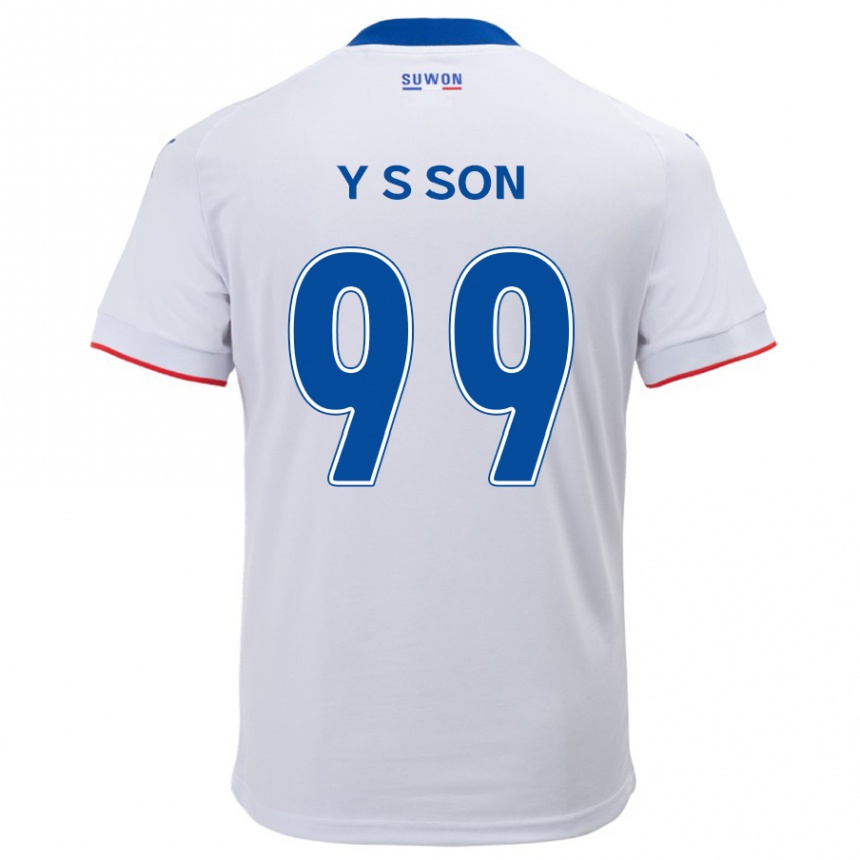 Gyermek Labdarúgás Suk-Yong Son #99 Fehér Kék Idegenbeli Jersey 2024/25 Mez Póló Ing