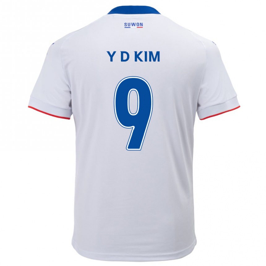 Gyermek Labdarúgás Dong-Yeon Kim #9 Fehér Kék Idegenbeli Jersey 2024/25 Mez Póló Ing