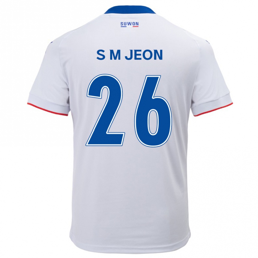 Gyermek Labdarúgás Min-Seung Jeon #26 Fehér Kék Idegenbeli Jersey 2024/25 Mez Póló Ing