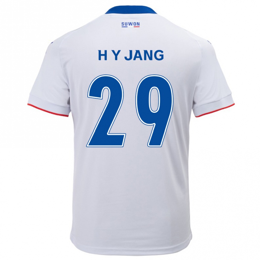 Gyermek Labdarúgás Yo-Han Jang #29 Fehér Kék Idegenbeli Jersey 2024/25 Mez Póló Ing