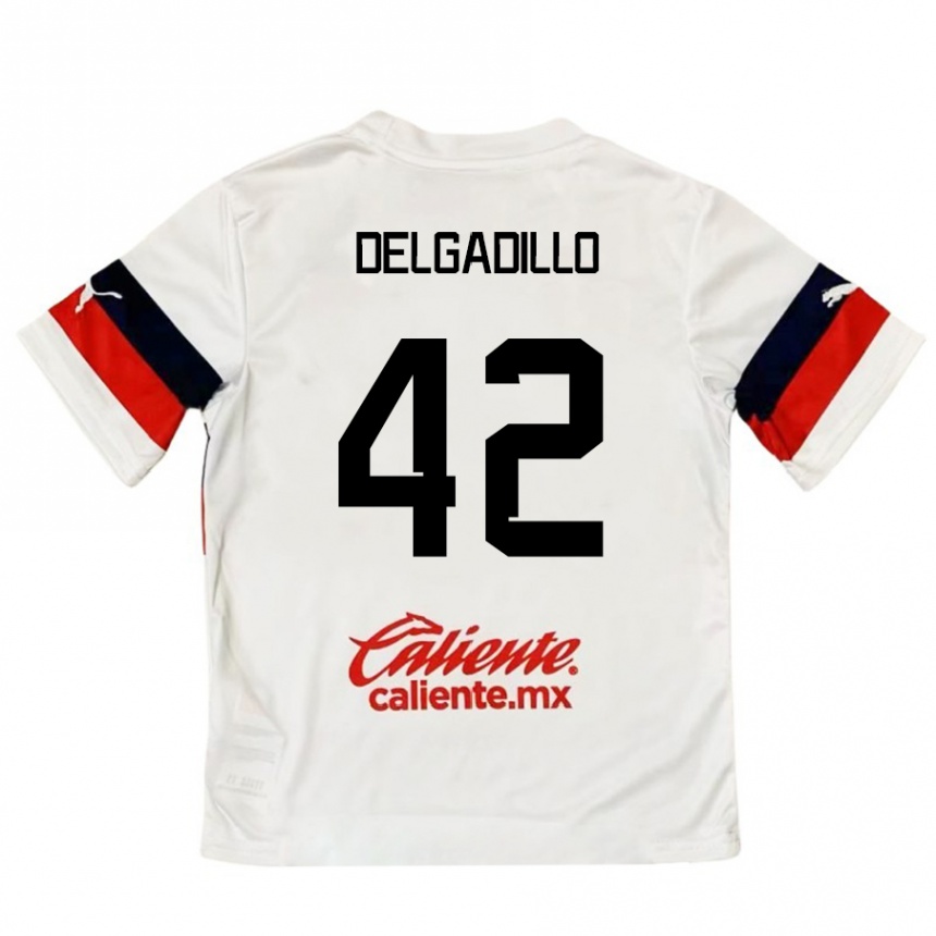 Gyermek Labdarúgás Diego Delgadillo #42 Fehér Piros Idegenbeli Jersey 2024/25 Mez Póló Ing