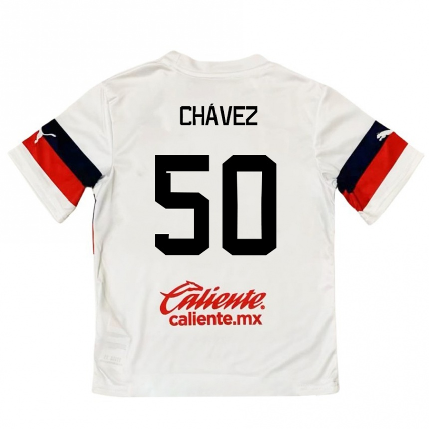 Gyermek Labdarúgás Mateo Chávez #50 Fehér Piros Idegenbeli Jersey 2024/25 Mez Póló Ing