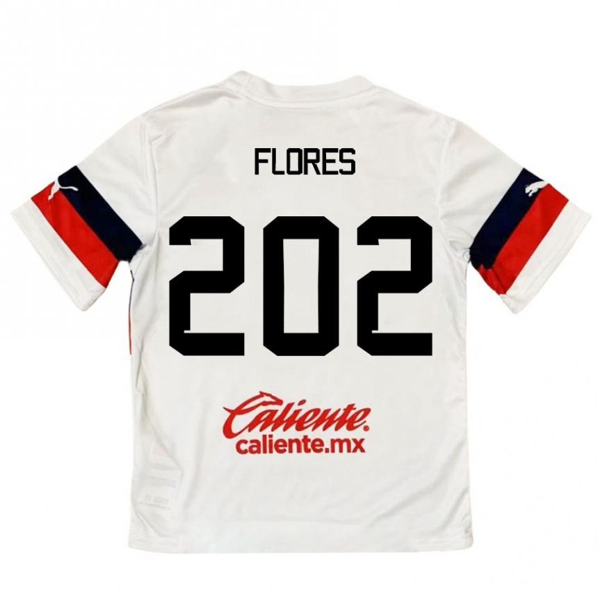 Gyermek Labdarúgás Daniel Flores #202 Fehér Piros Idegenbeli Jersey 2024/25 Mez Póló Ing