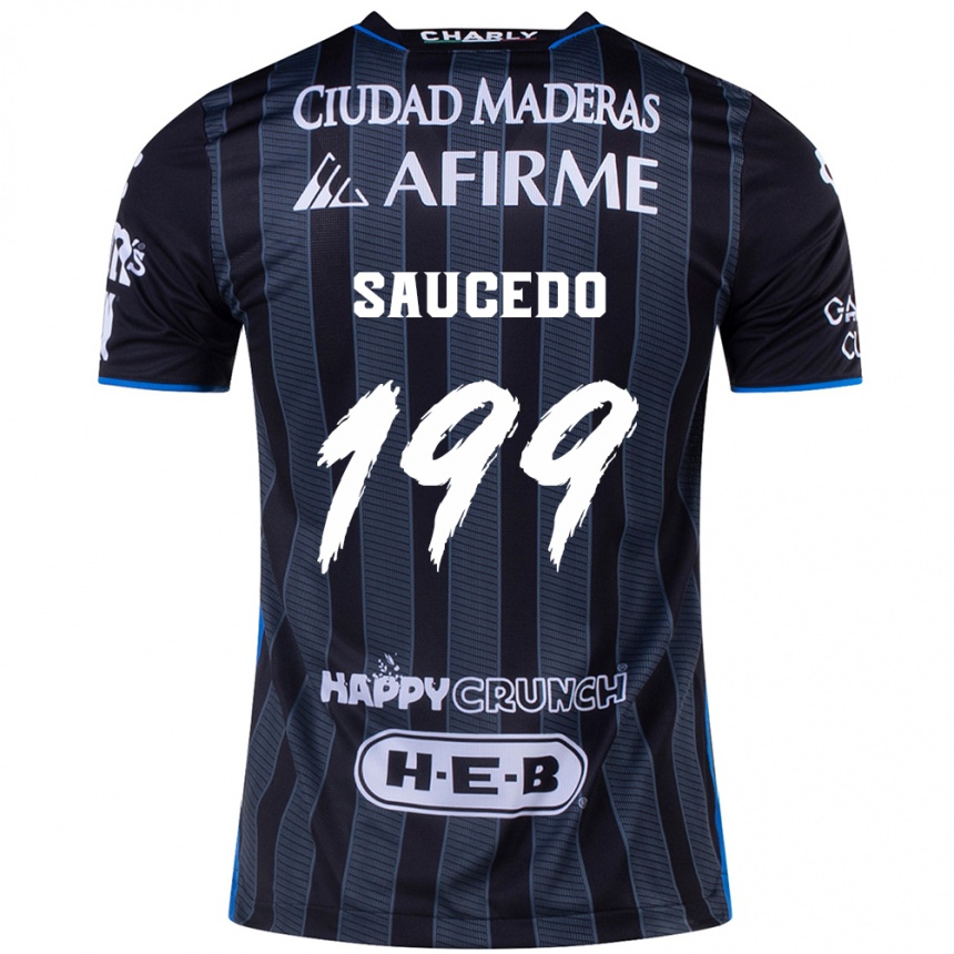 Gyermek Labdarúgás Christian Saucedo #199 Fehér Fekete Idegenbeli Jersey 2024/25 Mez Póló Ing