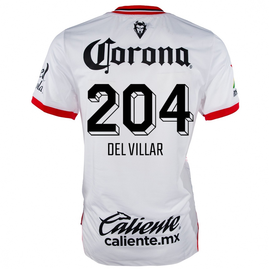 Gyermek Labdarúgás Everardo Del Villar #204 Fehér Piros Idegenbeli Jersey 2024/25 Mez Póló Ing