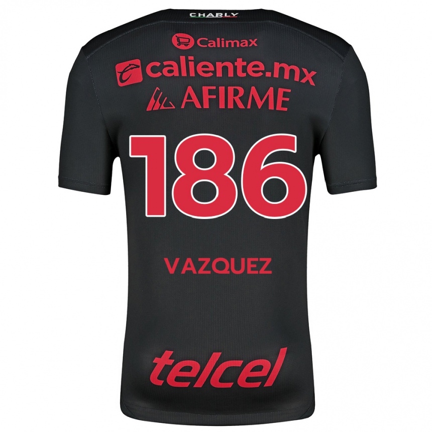 Férfi Labdarúgás Octavio Vázquez #186 Fekete Piros Hazai Jersey 2024/25 Mez Póló Ing