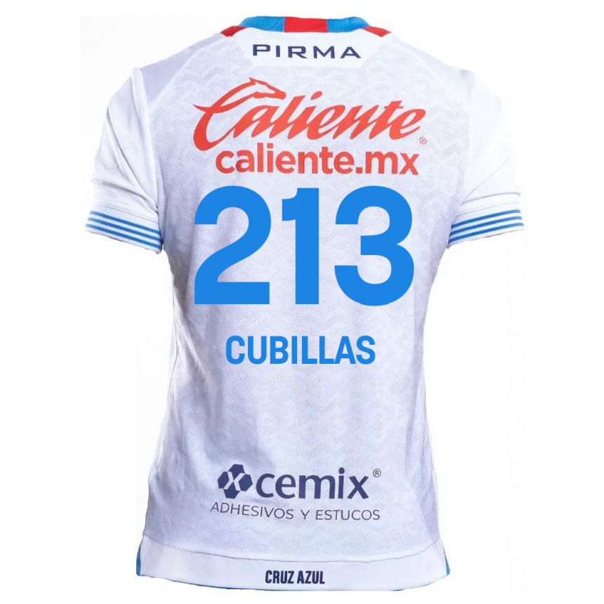 Férfi Labdarúgás Andre Cubillas #213 Fehér Kék Idegenbeli Jersey 2024/25 Mez Póló Ing