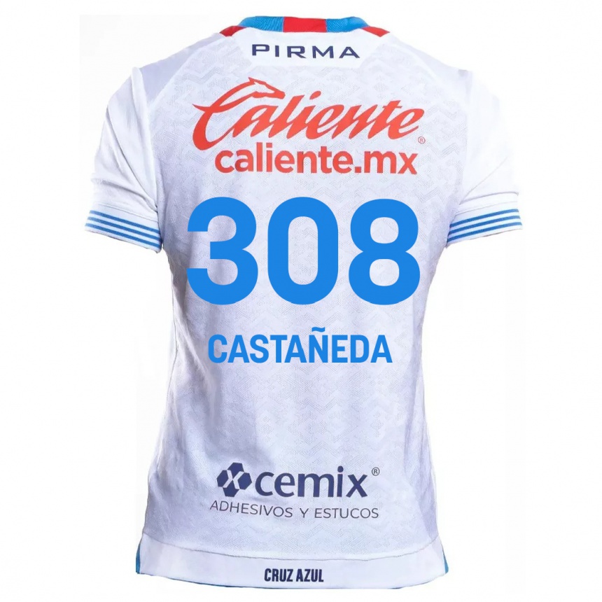 Férfi Labdarúgás Emiliano Castañeda #308 Fehér Kék Idegenbeli Jersey 2024/25 Mez Póló Ing