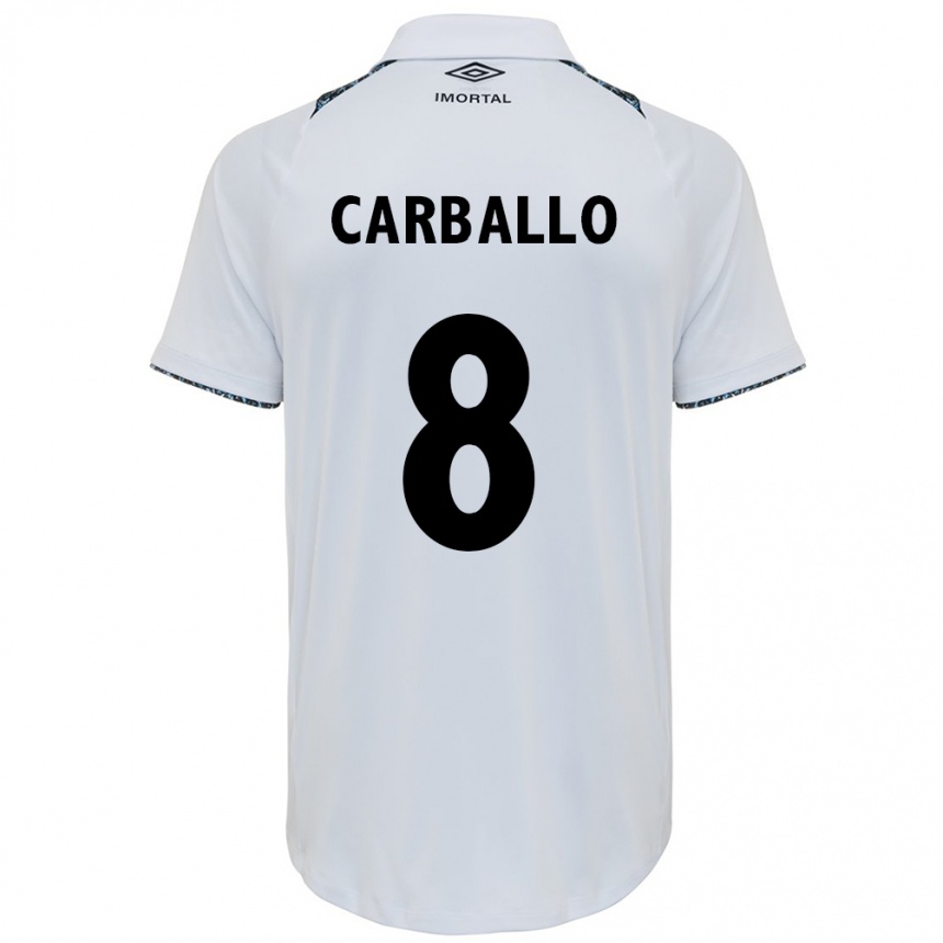 Férfi Labdarúgás Felipe Carballo #8 Fehér Kék Idegenbeli Jersey 2024/25 Mez Póló Ing