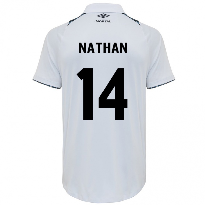 Férfi Labdarúgás Nathan #14 Fehér Kék Idegenbeli Jersey 2024/25 Mez Póló Ing