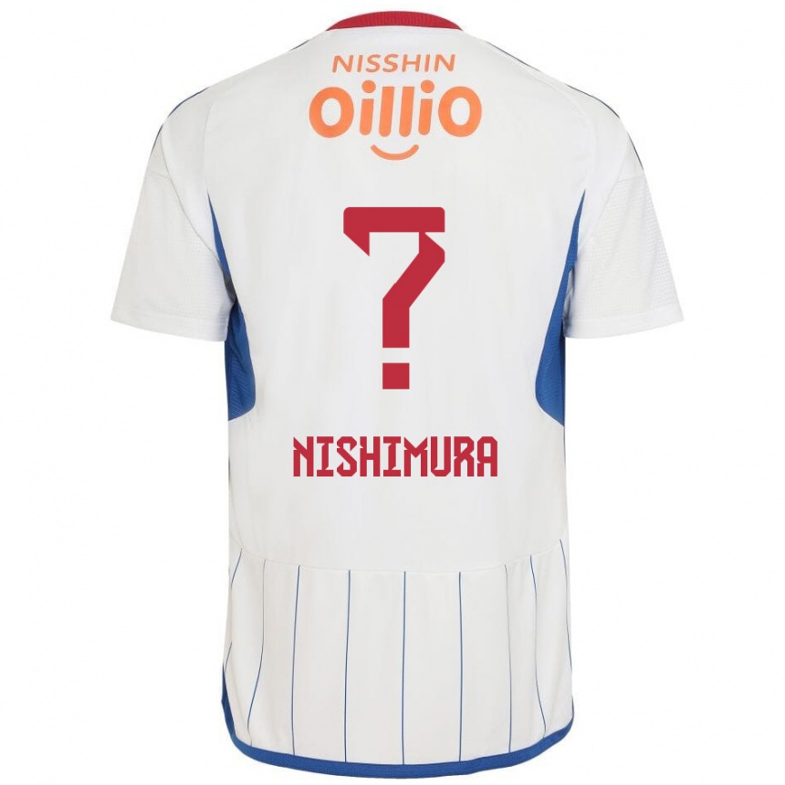 Férfi Labdarúgás Takuma Nishimura #0 Fehér Kék Piros Idegenbeli Jersey 2024/25 Mez Póló Ing