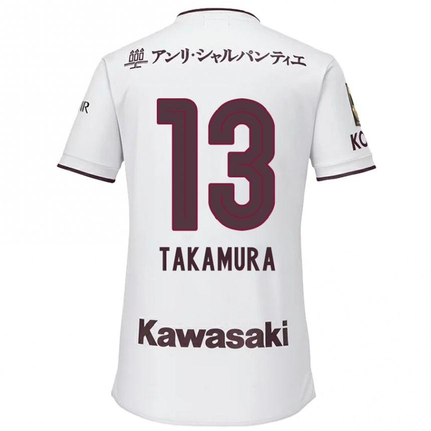 Férfi Labdarúgás Tokiya Takamura #13 Fehér Piros Idegenbeli Jersey 2024/25 Mez Póló Ing