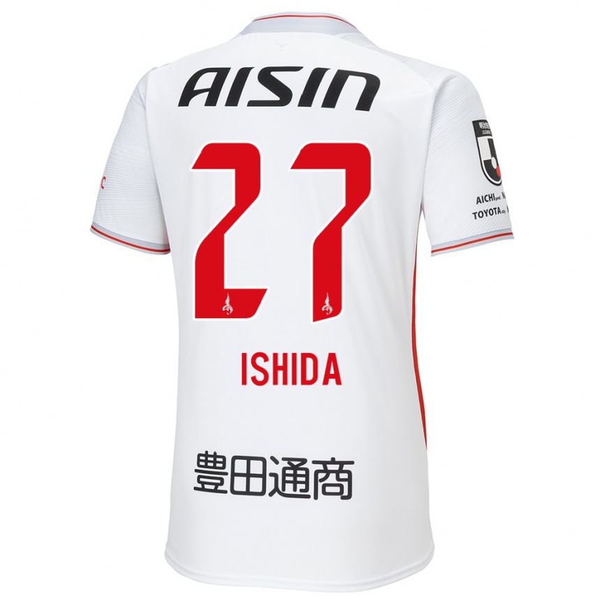 Férfi Labdarúgás Kakeru Ishida #27 Fehér Sárga Piros Idegenbeli Jersey 2024/25 Mez Póló Ing