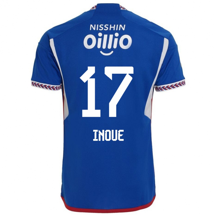 Női Labdarúgás Kenta Inoue #17 Kék Fehér Piros Hazai Jersey 2024/25 Mez Póló Ing