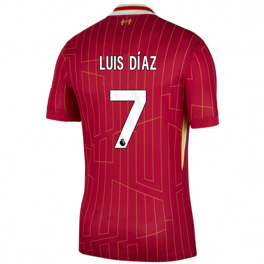 Gyermek Labdarúgás Luis Diaz #7 Piros Sárga Fehér Hazai Jersey 2024/25 Mez Póló Ing