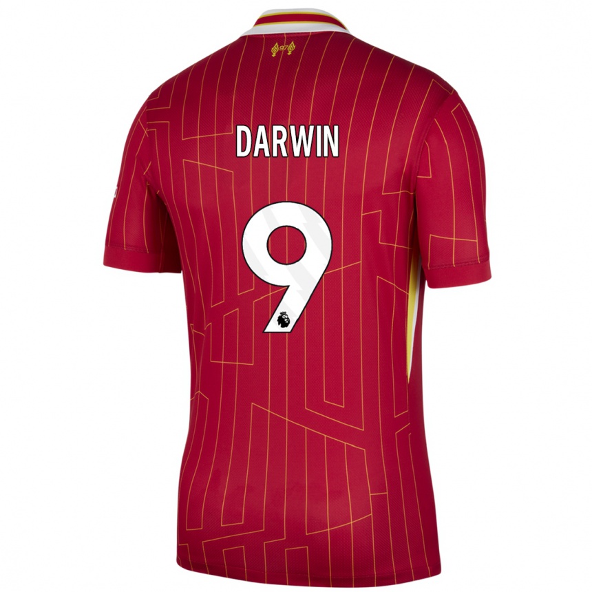 Gyermek Labdarúgás Darwin Nunez #9 Piros Sárga Fehér Hazai Jersey 2024/25 Mez Póló Ing