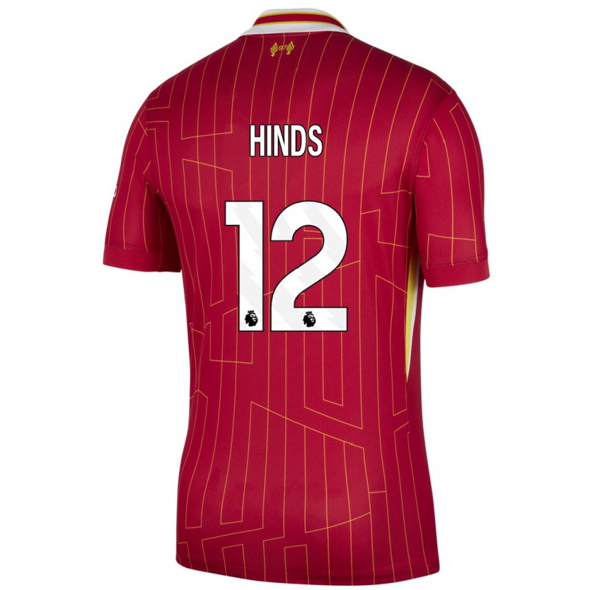 Gyermek Labdarúgás Taylor Hinds #12 Piros Sárga Fehér Hazai Jersey 2024/25 Mez Póló Ing