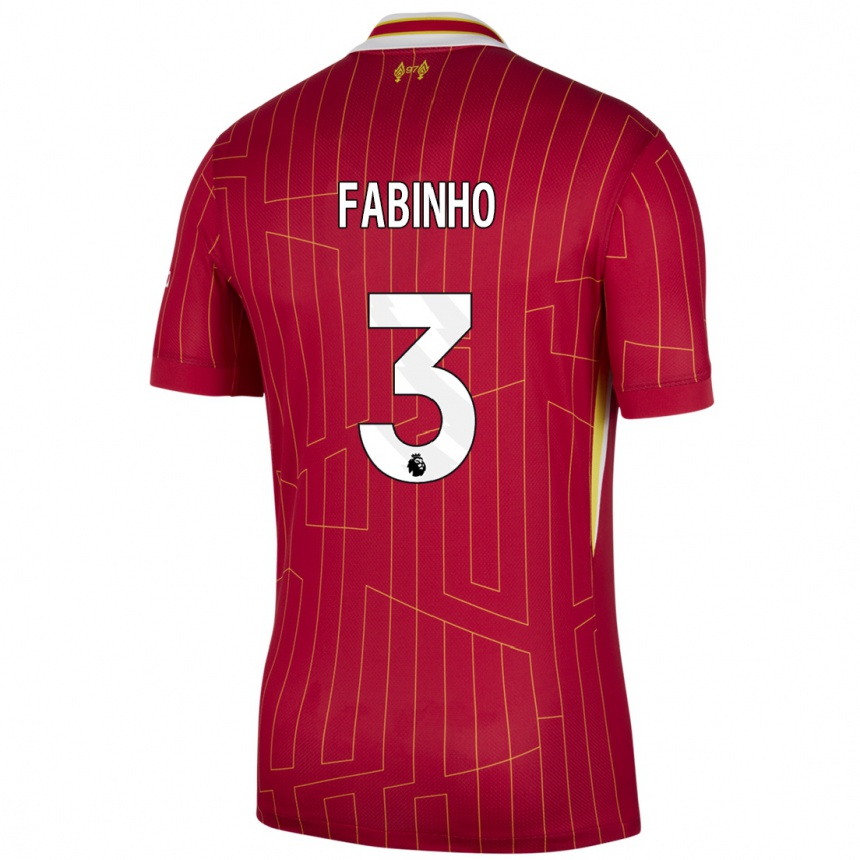 Gyermek Labdarúgás Fabinho #3 Piros Sárga Fehér Hazai Jersey 2024/25 Mez Póló Ing