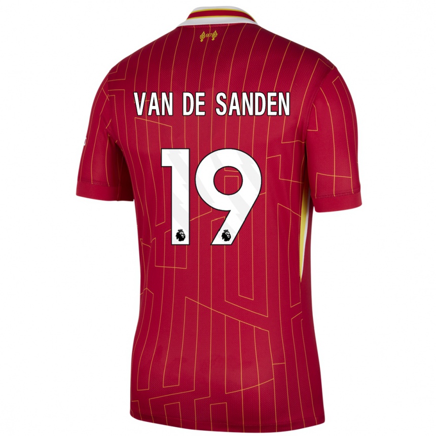 Gyermek Labdarúgás Shanice Van De Sanden #19 Piros Sárga Fehér Hazai Jersey 2024/25 Mez Póló Ing