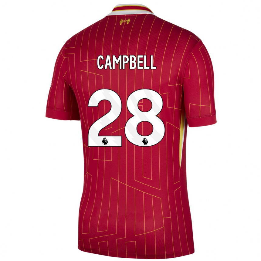 Gyermek Labdarúgás Megan Campbell #28 Piros Sárga Fehér Hazai Jersey 2024/25 Mez Póló Ing