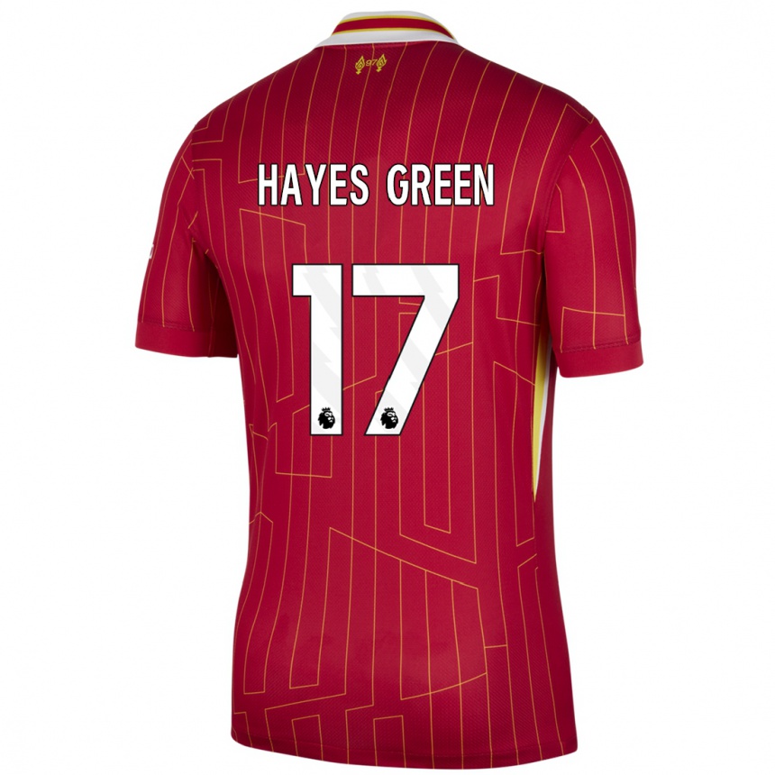 Gyermek Labdarúgás Charlie Hayes-Green #17 Piros Sárga Fehér Hazai Jersey 2024/25 Mez Póló Ing