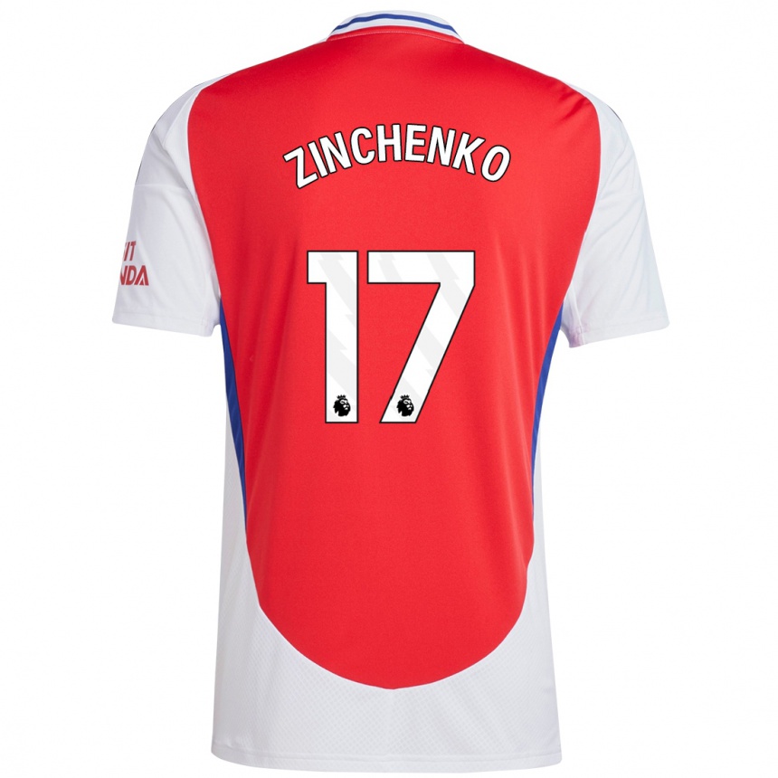 Gyermek Labdarúgás Oleksandr Zinchenko #17 Piros Fehér Hazai Jersey 2024/25 Mez Póló Ing