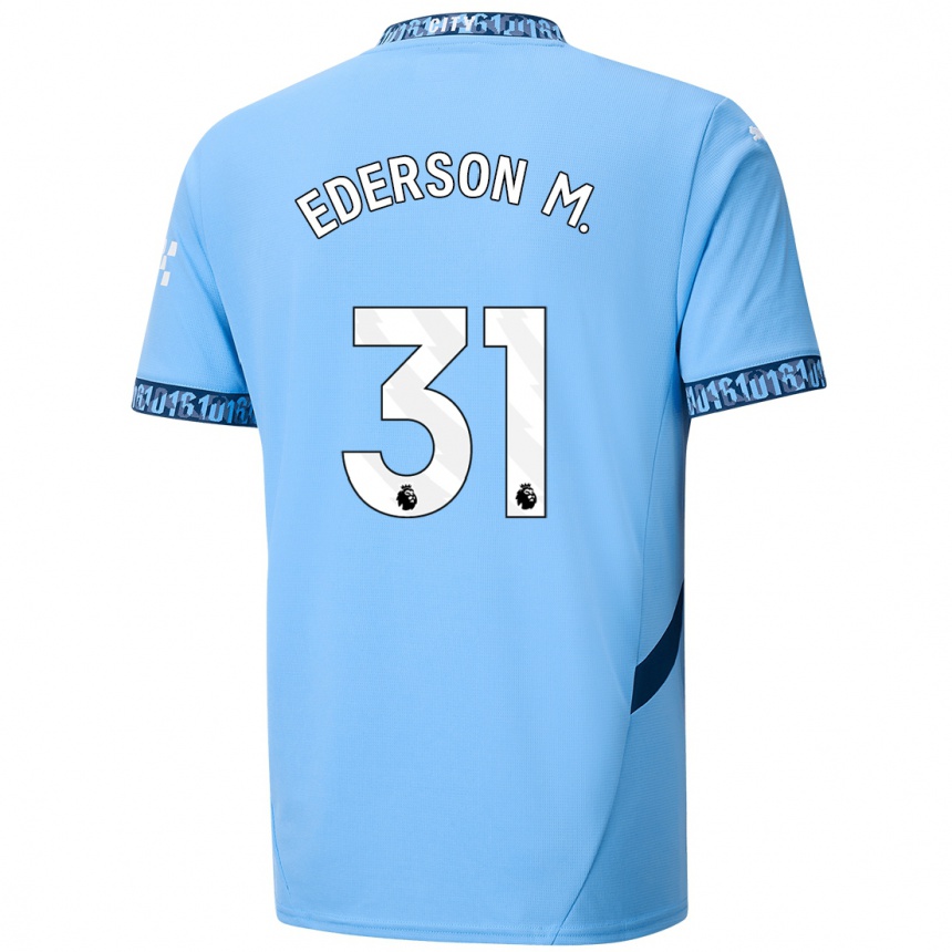 Gyermek Labdarúgás Ederson Moraes #31 Sötétkék Hazai Jersey 2024/25 Mez Póló Ing