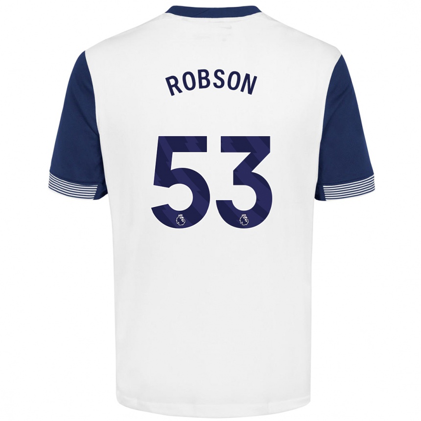 Gyermek Labdarúgás Max Robson #53 Fehér Kék Hazai Jersey 2024/25 Mez Póló Ing